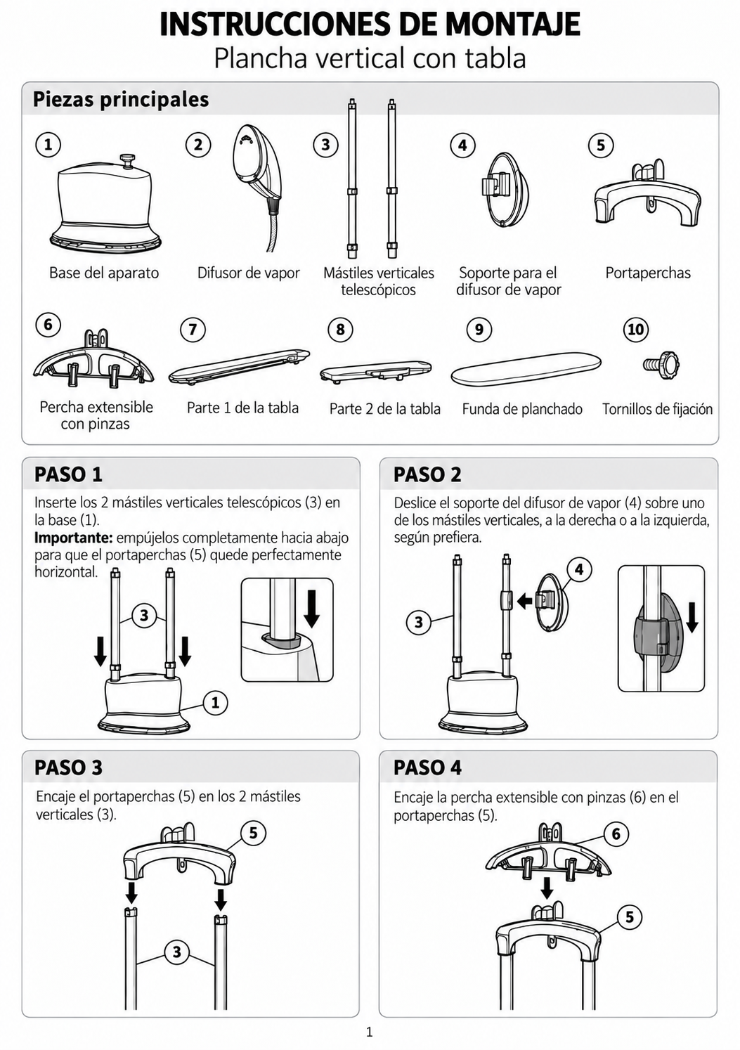 Instrucciones de montaje de la tabla Gecko-Steamer G400EL, G600EL y MP500 — página 1