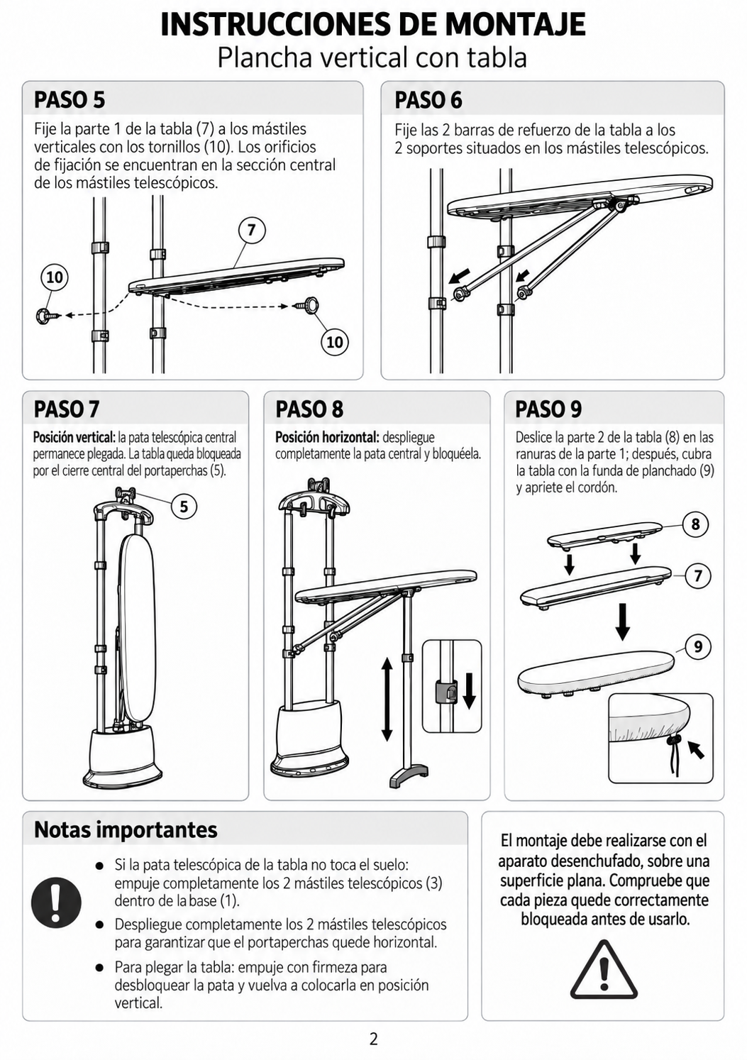 Instrucciones de montaje de la tabla Gecko-Steamer G400EL, G600EL y MP500 — página 2